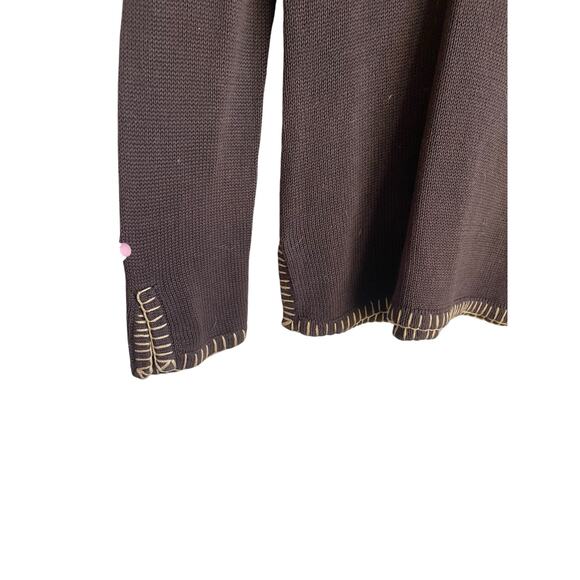 Neimen Marcus Women Tunic Sweater L Brown Embroider Trim Boho Retro Hippie Beach - Picture 7 of 11